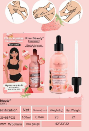 Serum Corporal Anti‑Estrías Ácido Hialurónico y Fresas Kiss Beauty 100 ml – Suavidad, Elasticidad y Fragancia Dulce 🍓